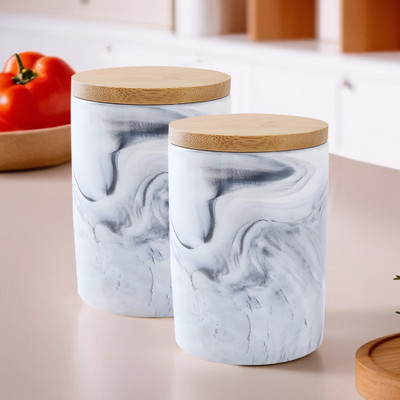 The Better Home Ceramic Grocery Container  - 400 ml(Pack of 2, Grey)