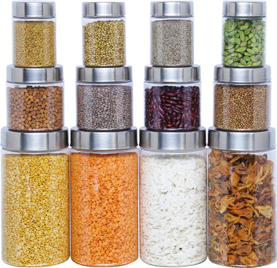 KOLORR Plastic Grocery Container  - 300 ml, 500 ml, 1700 ml(Pack of 12, Clear)