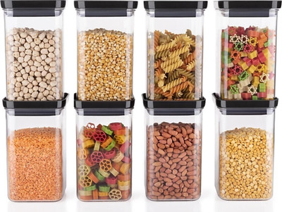 SKYHEART Plastic Grocery Container  - 1200(Pack of 8, Black)