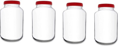 CROCO JAR Glass Grocery Container  - 6 L(Pack of 4, Red, Clear)