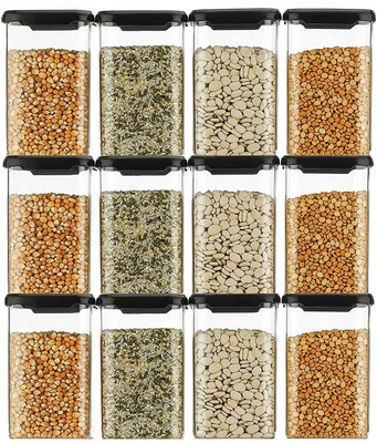 SEQUENCE Plastic Grocery Container  - 1200 ml(Pack of 12, Black)