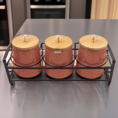 HOMESTIC by Kuber Industries Ceramic Utility Container  - 650 ml(Pack of 3, Orange)