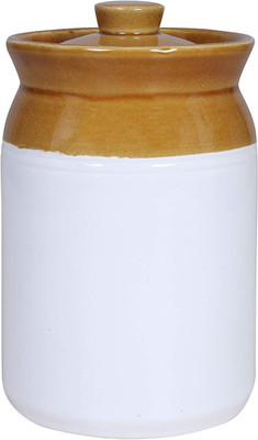 Raj Royal Ceramic Pickle Jar  - 0.75 L(White, Brown)