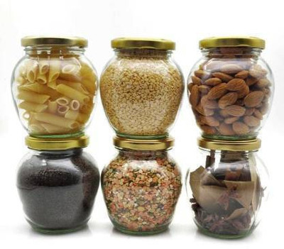 MUNOO Glass Grocery Container  - 350 ml(Pack of 6, Gold)