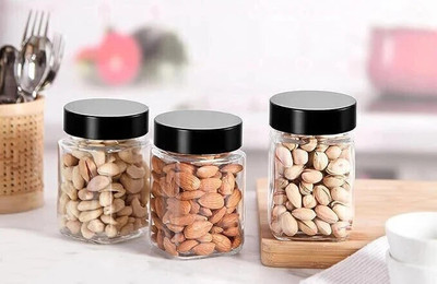 Avastro Glass Cookie Jar  - 300 ml(Pack of 3, Clear)