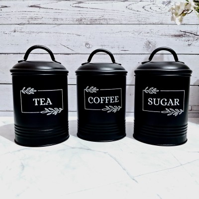 indilotus Steel Tea Coffee & Sugar Container  - 800 ml(Pack of 3, Black)