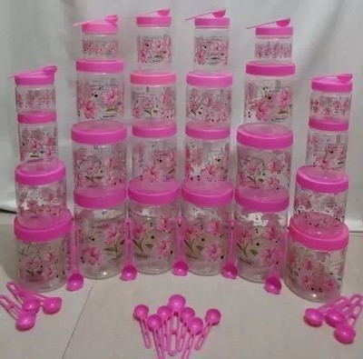PEYTON Plastic Grocery Container  - 2000 ml, 1500 ml, 1000 ml, 750 ml, 500 ml(Pack of 24, Pink)