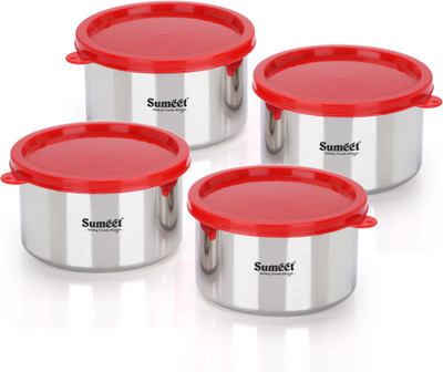 Sumeet Steel Utility Container  - 650 ml, 650 ml, 650 ml, 650 ml(Pack of 4, Red)