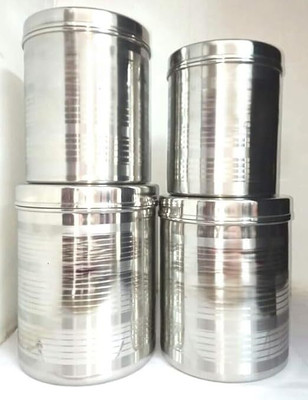 Tannu Craft Stainless Steel Utility Container  - 2500 ml, 3000 ml, 4000 ml, 5000 ml(Pack of 4, Silver)