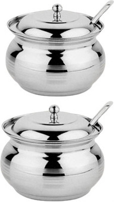 Gree9 Store Steel Pickle Jar  - 100 ml(Pack of 2, Silver)