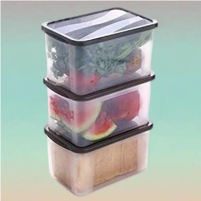 ADMONITION Plastic Bread Container  - 2000 ml(Pack of 3, Black, White)