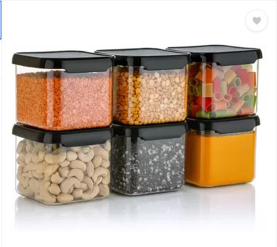 KWER Plastic Tea Coffee & Sugar Container  - 500 ml(Pack of 6, Black)
