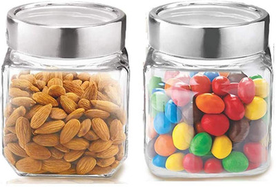 tirth hub Glass Grocery Container  - 500 ml(Pack of 2, Clear)