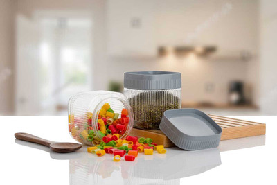 Kivanshi Plastic Grocery Container  - 1000 ml(Pack of 6, Grey)