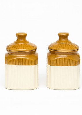 ht heritage craft khurja Ceramic Grocery Container  - 750 ml(Brown, Off White)