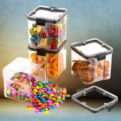 ADMONITION Plastic Bread Container  - 700 ml(Pack of 4, Black, White)