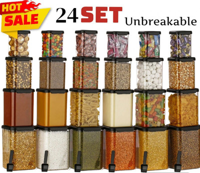 Defex Plastic Grocery Container  - 1400 ml, 900 ml, 650 ml, 350 ml(Pack of 24, Black)