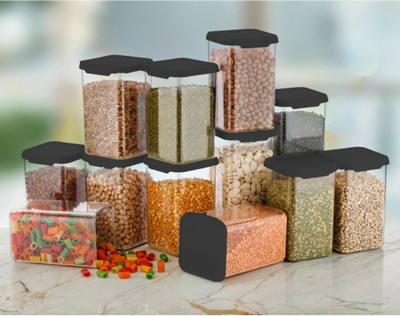 SKYHEART Plastic Grocery Container  - 1100 ml(Pack of 12, Black)