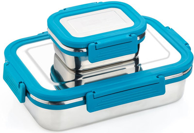 3D METRO SUPER STORE Stainless Steel, Polypropylene Utility Container  - 1000 ml(Blue, Silver)