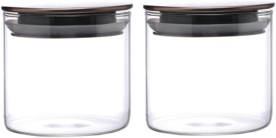 IndusBay Glass, Steel Cookie Jar  - 400 ml(Pack of 2, Clear)