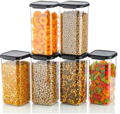Dominic Plastic Grocery Container  - 1500 ml(Pack of 6, Black)
