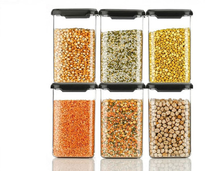 DEW MAT Plastic Grocery Container  - 1100 ml(Pack of 6, Black)
