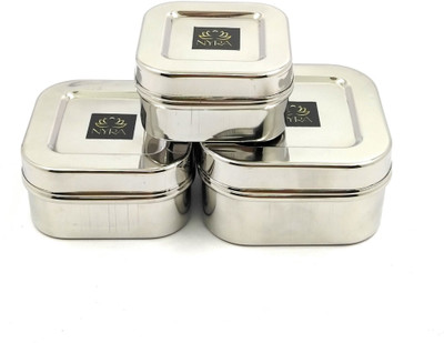 Nyra Steel Utility Container  - 720 ml(Pack of 3, Silver)