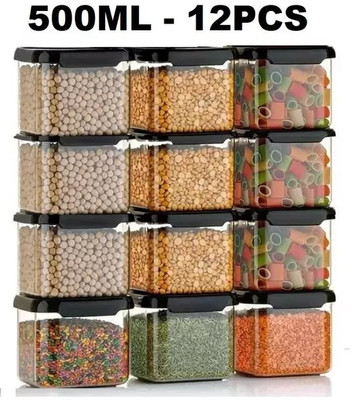 DEEJET Plastic Grocery Container  - 500 ml(Pack of 12, Black)
