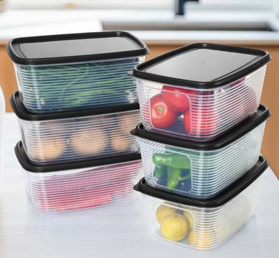 2Mech Plastic Fridge Container  - 1800 ml(Pack of 6, Black)