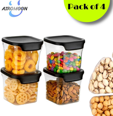 AIROMOON Plastic Grocery Container  - 600 ml(Pack of 4, Black)