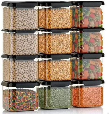 KAPWING Plastic Grocery Container  - 500 ml(Pack of 12, Black)