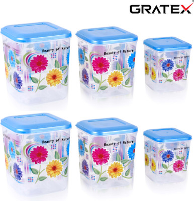Gratex Plastic Grocery Container  - 1000 ml, 2000 ml, 3000 ml(Pack of 6, Blue)