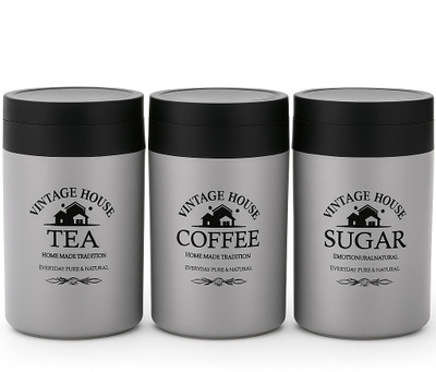 TheNextZone Plastic Tea Coffee & Sugar Container  - 800 ml(Pack of 3, Grey, Black)