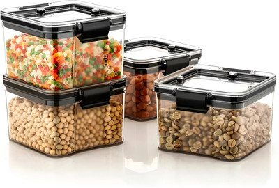 Gripwell Plastic Grocery Container  - 400 ml(Pack of 4, Black)