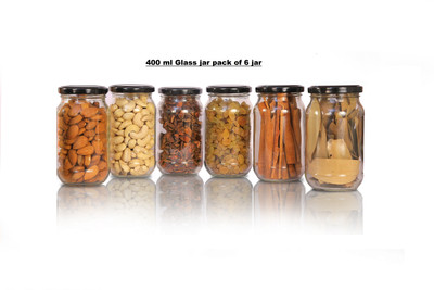 PANEL'S Glass Grocery Container  - 400 ml(Pack of 6, Clear)