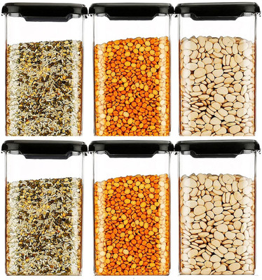 VNS Plastic Grocery Container  - 1100 ml(Pack of 6, Black)