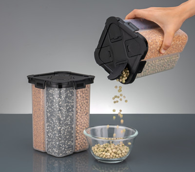 kitchkart Plastic Grocery Container  - 2000 ml(Pack of 2, Black)