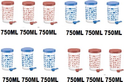 MILTON Plastic Tea Coffee & Sugar Container  - 750 ml(Pack of 12, Brown, Blue)