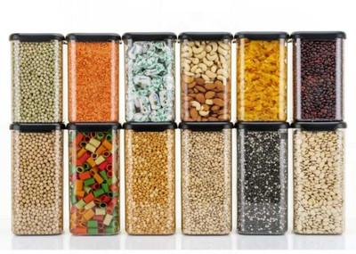 CLOUDHEAD Plastic Grocery Container  - 1100 ml, 1500 ml(Pack of 12, Black)