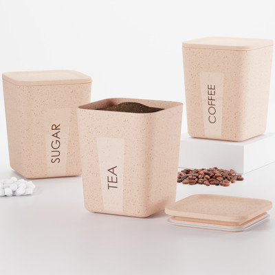 TrueCraft Plastic Tea Coffee & Sugar Container  - 800 ml(Pack of 3, Light Brown)