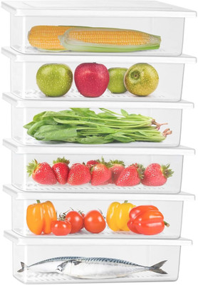 Hemiza Plastic Fridge Container  - 1500 ml(Pack of 6, Transparent)