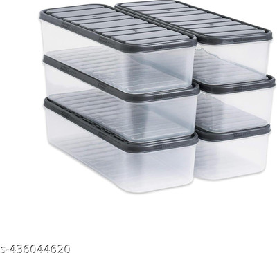 KHAGAY Plastic Fridge Container  - 1200 ml(Pack of 6, Clear, Black)