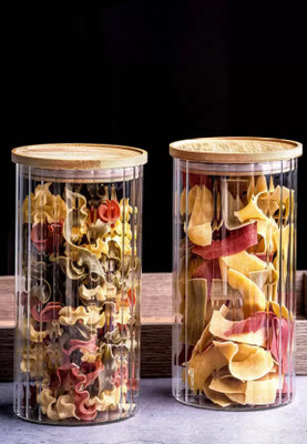 multi zone Glass Grocery Container  - 1400 ml(Pack of 2, Clear)