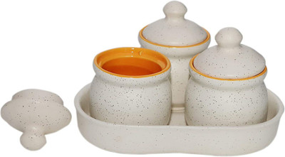 Jetwals Ceramic Pickle Jar  - 200 ml(Pack of 3, White)