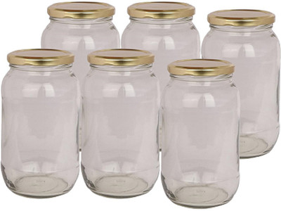 Pure Source India Glass Grocery Container  - 1 L(Pack of 6, Clear)