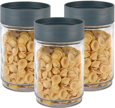 AVAIKSA Glass Grocery Container  - 2000 ml(Pack of 3, Grey)