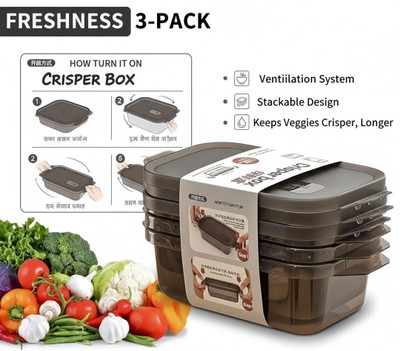 believe Plastic Fridge Container  - 600 ml(Pack of 3, Black, Clear)