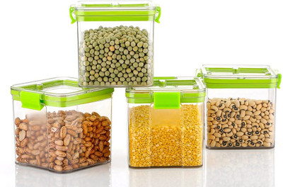 Gripwell Plastic Grocery Container  - 700 ml(Pack of 4, Green)