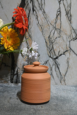 the handicraftian Earthenware Tea Coffee & Sugar Container  - 450 ml(Orange)