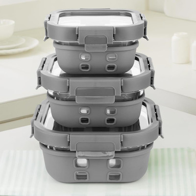 BOROSIL Glass Grocery Container  - 1640 ml(Pack of 3, Clear)